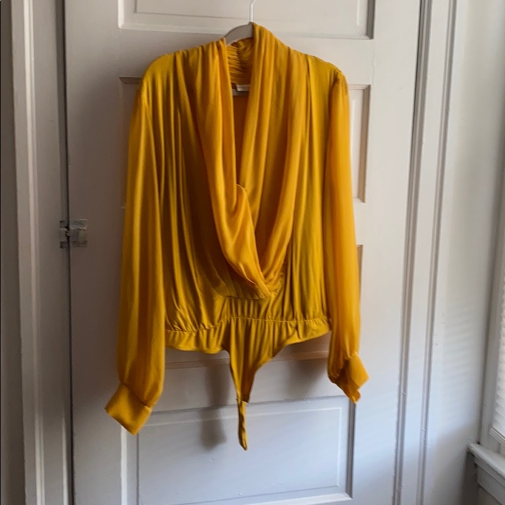 Gold Eva Mendes Bodysuit sheer snap closure NEW